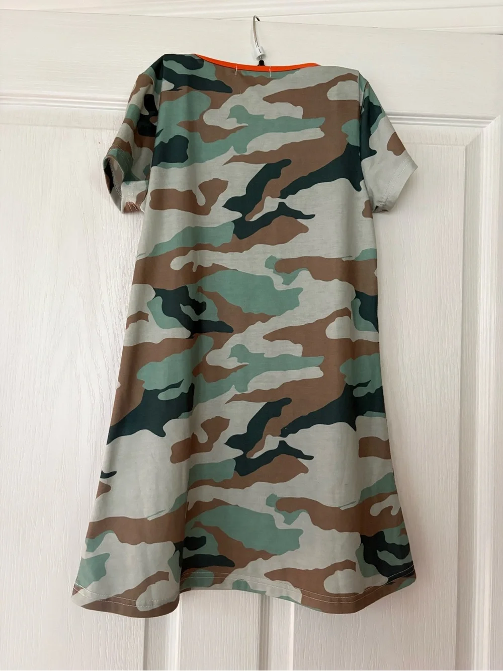 Camo Short Sleeve Tee Dress with Orange Trim